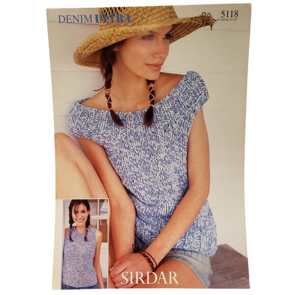 New Sirdar 5118 Denim Ultra Off Shoulder Tank Top Sweater Knitting Pattern - Picture 2 of 2